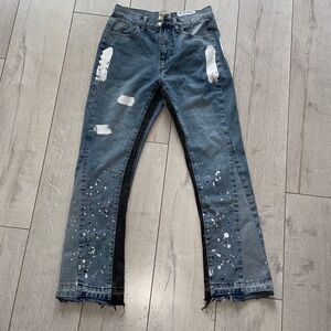 Gallery Dept Blue Distressed Flare Jeans paint splatter medium two tone rare